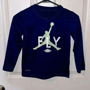 Nike Jordan Boys Dri Fit Long Sleeve Shirt Size M Blue Neon Jumpman FLY